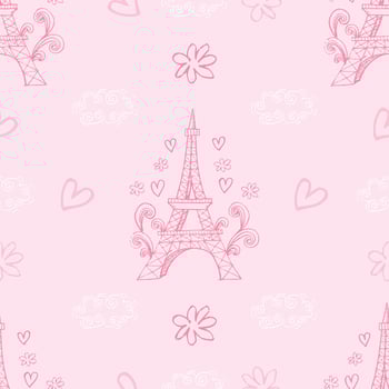 Seamless pattern with Eiffel tower and hearts on pink background vector