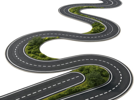 winding road surrounded by greenery creates scenic view, inviting adventure and exploration png