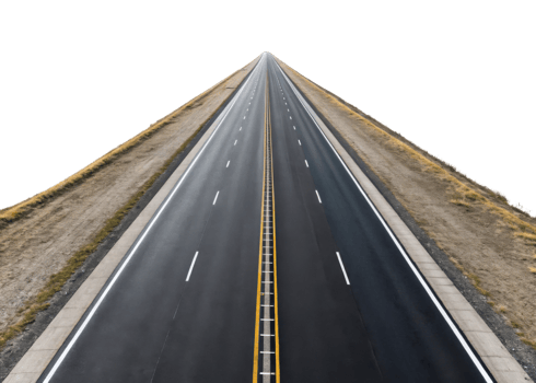long, empty highway stretches into distance, surrounded by dry grass and clear sky, evoking sense of freedom and adventure png