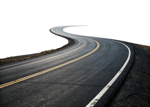 winding road with smooth surface and yellow lines, surrounded by nature, evokes sense of adventure and freedom png