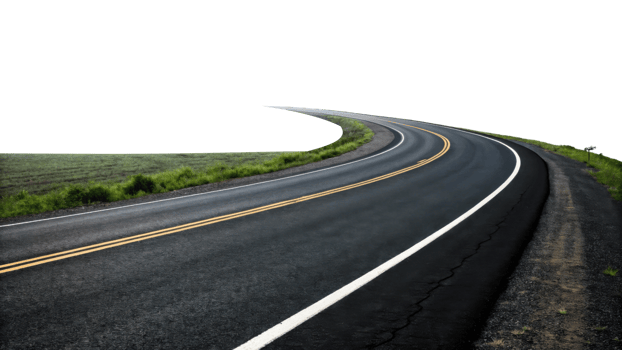 winding road surrounded by green grass and clear sky, inviting adventure and exploration png