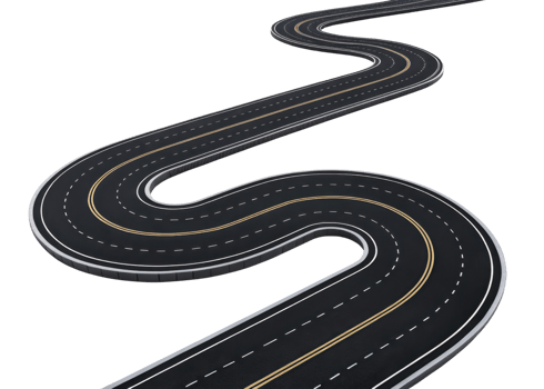 winding road with smooth asphalt and dashed lane markings, creating sense of journey and adventure png