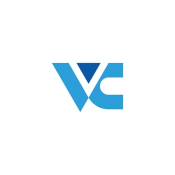 letter vc simple triangles blue color logo vector