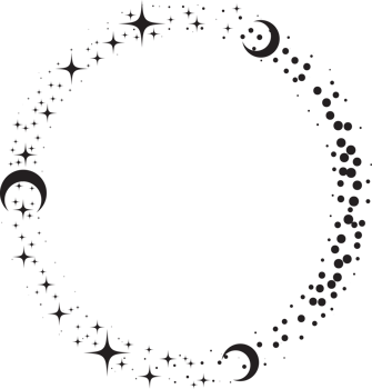 Circle frame with star dust. Round celestial border with sparkles. Magic cosmic ring with astrology symbols. Spiritual element for Christmas and astrology design. png