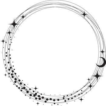 Circle frame with star dust. Round celestial border with magic sparkles. Cosmic ring with astrology symbols. Spiritual elements for Christmas and astrology design png
