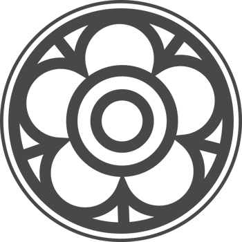 Gothic circle rose window with medieval ornament. Cathedral rosette. Christian architecture element with stained glass. Radial floral frame. png