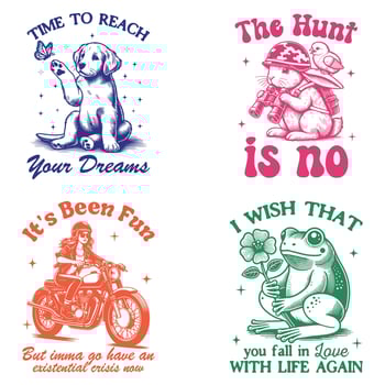 Four different t - shirts with different animals and phrases vector