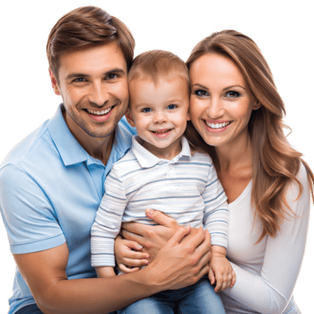 A happy family, parents and sons, mother father and baby, a happy smiling family together at home on a transparent background png