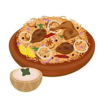 logo Clipart Delicious Indian Food Chicken Biryani or Indian Rice Biryani vector