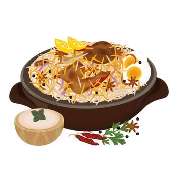 Illustration logo Clipart Delicious Indian Food Chicken Biryani or Indian Rice Biryani vector