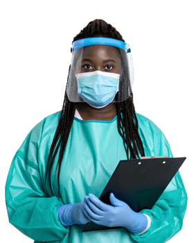Portrait of a healthcare worker in full ppe holding a clipboard on a transparent background studio shot png