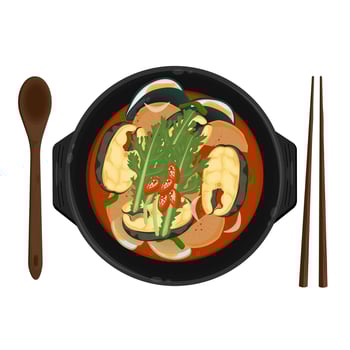 Illustration Logo Clipart Top View Ready to eat Maeuntang Spicy Fish Stew vector