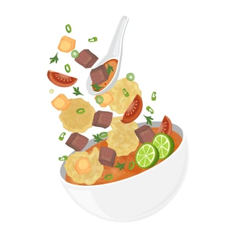 Illustration Logo Clipart Levitation Soto Betawi or Soto Tangkar Indonesian Beef Milk Soup vector