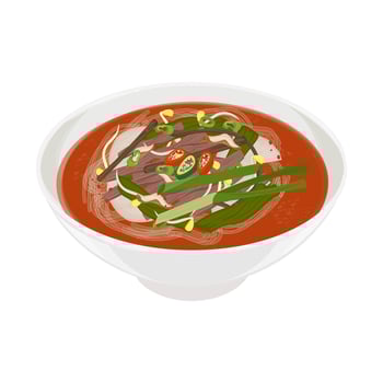 Illustration Logo Clipart Yukgaejang Korean Spicy Beef Soup on a Bowl vector