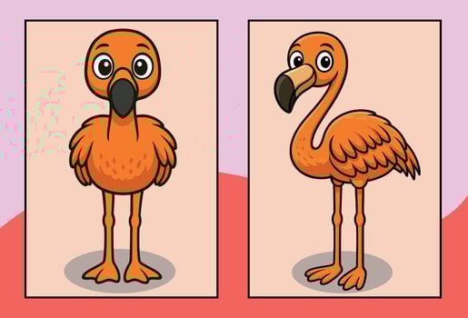 Flamingo side and front view cartoon illustration vector