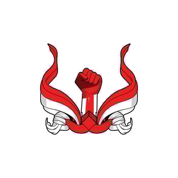 Illustration of Nationalism Spirit Red and White Flag Waving and Clenched Fists vector