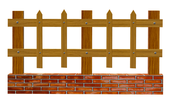 a wooden fence Wooden fence can be isolated for a scene illustration. design and decoration Transparent background with a brick wall png