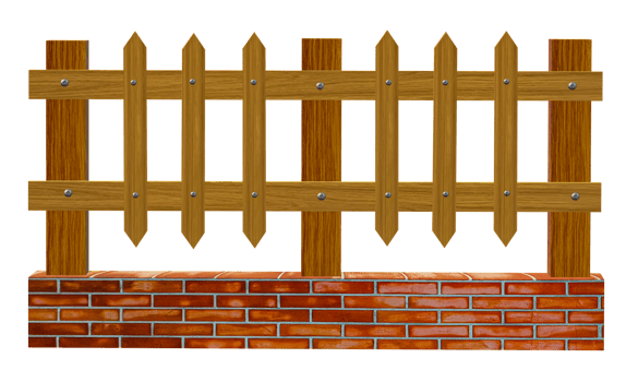 Wooden fence can be isolated for a scene illustration. design and decoration Transparent background a wooden fence with a brick wall png