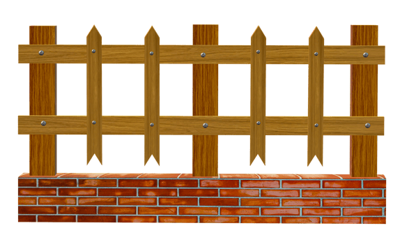 a wooden fence with a brick wall Wooden fence can be isolated for a scene illustration. design and decoration Transparent background png