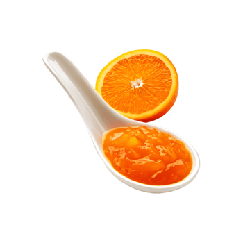 Spoon of orange fruit jam with slice on transparent background png