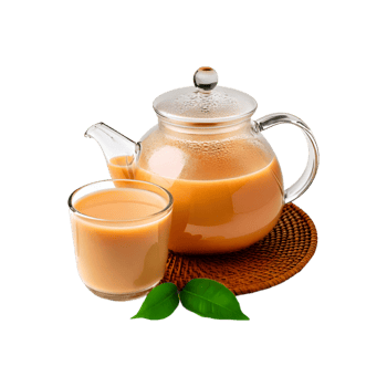 Glass milk teapot with tea cup on transparent background png