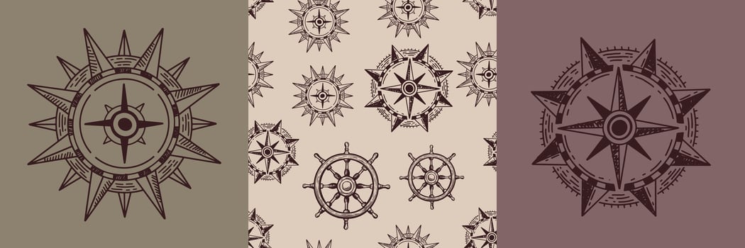 Compass Wind rose, Ship wheel, hand drawn Illustration vector