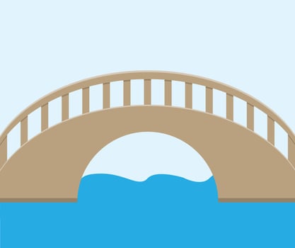 A simple drawing for a bridge above river, wooden bridge, stone bridge, engineering element, suitable for educational content and kids books, can be used for poster and sign and social media posts vector