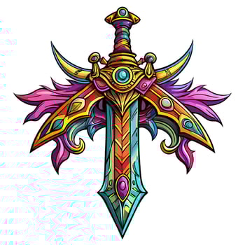 Colorful Ornate Sword Illustration with Gemstone Details in Vibrant Fantasy Style vector