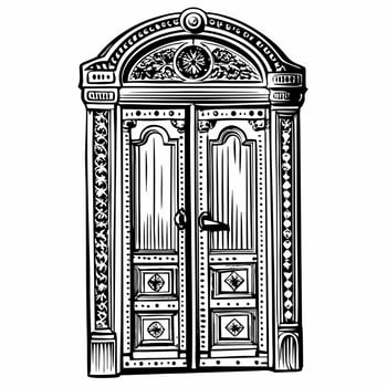 Ornate Vintage Door Illustration with Intricate Decorative Patterns vector
