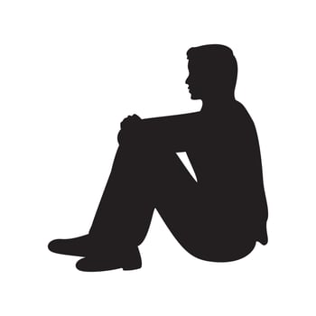 young man sitting seen from side view vector