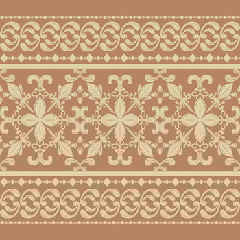 Royal Gold Silk Weaves Scroll Ornate With Opulence Sense on Caramel Brown Background Delicate Pattern Elegance Detailed Border for Decoration Filigree Textiles Texture Haute Couture Rich Design vector