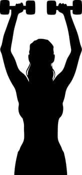 Silhouette Of Woman Working Out Lifting Weights Above Her Head In A Gym For Strength And Fitness vector