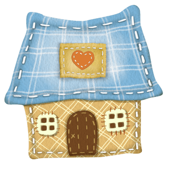 Watercolor illustrations of a cozy funny textile house. For printing postcards, notebooks, stickers, dishes, T-shirts, design of sites on sewing and handicrafts. For printing on children's products png