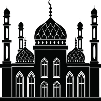 Islamic architecture silhouette of mosque in black design. vector