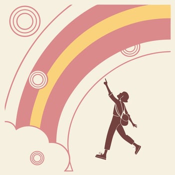 a girl is flying over a rainbow vector