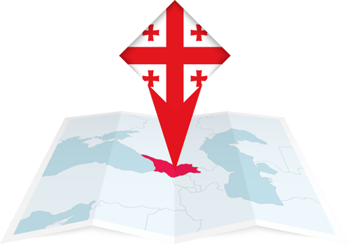 Georgia pin flag and map on a folded map png