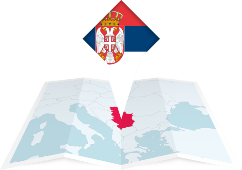 Serbia pin flag and map on a folded map png