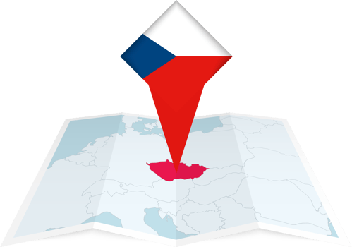 Czech Republic pin flag and map on a folded map png