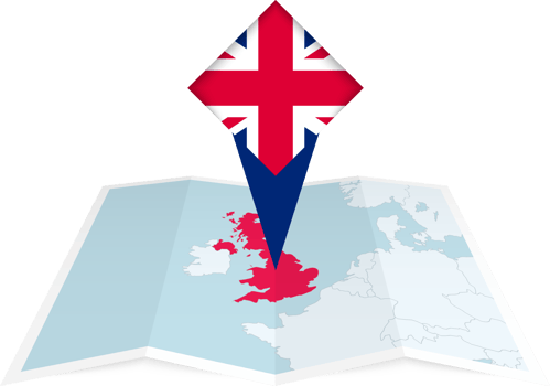 United Kingdom pin flag and map on a folded map png