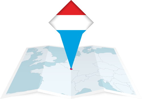 Luxembourg pin flag and map on a folded map png