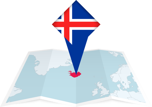 Iceland pin flag and map on a folded map png
