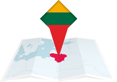 Lithuania pin flag and map on a folded map png