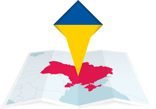 Ukraine pin flag and map on a folded map png