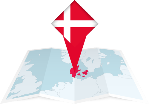 Denmark pin flag and map on a folded map png