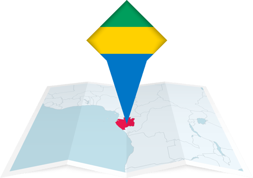 Gabon pin flag and map on a folded map png