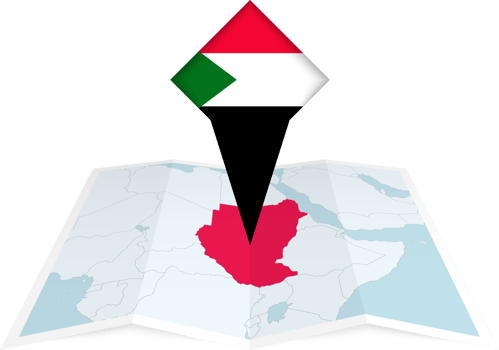 Sudan pin flag and map on a folded map png