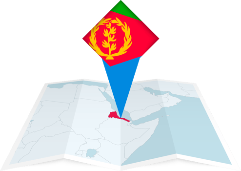 Eritrea pin flag and map on a folded map png