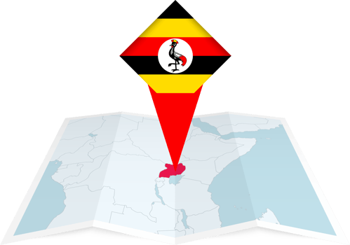 Uganda pin flag and map on a folded map png