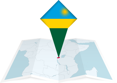 Rwanda pin flag and map on a folded map png