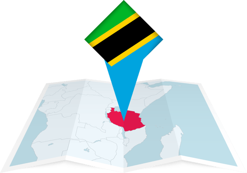 Tanzania pin flag and map on a folded map png